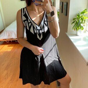 Shoshanna Swimwear Aztec Print V-Neck Mini Dress Black Size Petite
